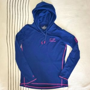 S, Vineyard Vines Long Sleeve Whale Tail Performance Hoodie, Navy/Pink